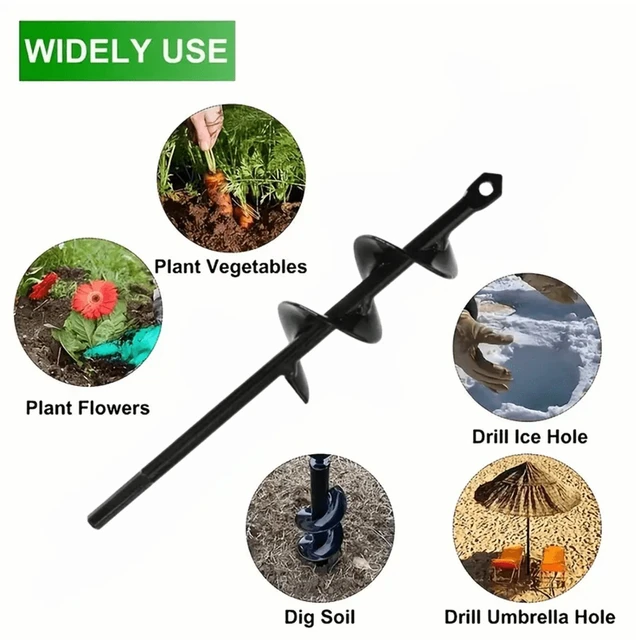 Alt view image 3 of 7 - Garden Auger Spiral Drill Bit With 3/8" Hex Drive Drill Planting Hole Digger Tool Loose Soil Drill Bit Accessories