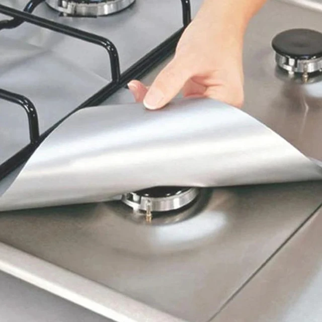 Alt view image 2 of 7 - 4 Pcs Square Foil Gas Hob Protector Liner Easy Clean Reusable Protection Pad Gas Stove Stovetop Protector Kitchen Accessories