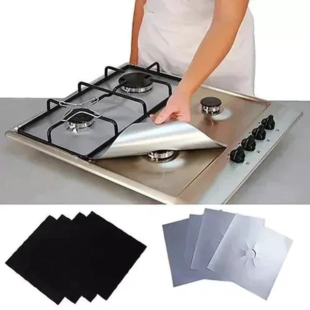 Alt view image 4 of 7 - 4 Pcs Square Foil Gas Hob Protector Liner Easy Clean Reusable Protection Pad Gas Stove Stovetop Protector Kitchen Accessories