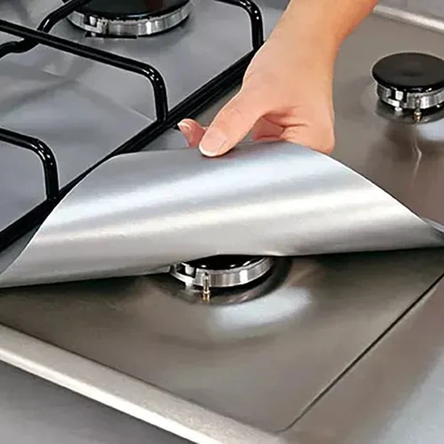 Alt view image 5 of 7 - 4 Pcs Square Foil Gas Hob Protector Liner Easy Clean Reusable Protection Pad Gas Stove Stovetop Protector Kitchen Accessories