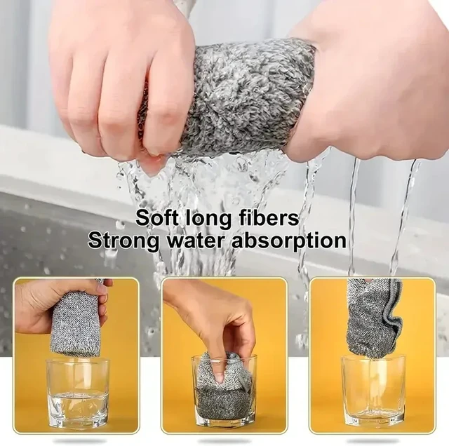 Alt view image 2 of 7 - 1/100PCS Gray Bamboo Charcoal Thickened Super Absorbent Dishcloth Anti-grease Kitchen Wiping Rags Microfiber Cleaning Cloths