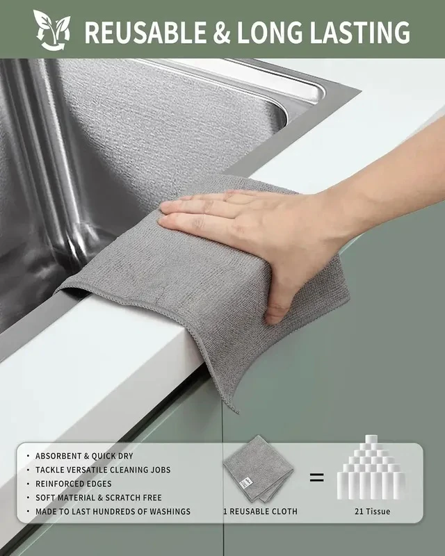 Alt view image 6 of 7 - 1/100PCS Gray Bamboo Charcoal Thickened Super Absorbent Dishcloth Anti-grease Kitchen Wiping Rags Microfiber Cleaning Cloths