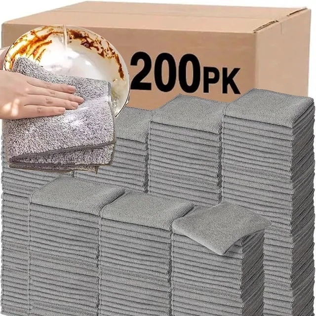 Alt view image 7 of 7 - 1/100PCS Gray Bamboo Charcoal Thickened Super Absorbent Dishcloth Anti-grease Kitchen Wiping Rags Microfiber Cleaning Cloths