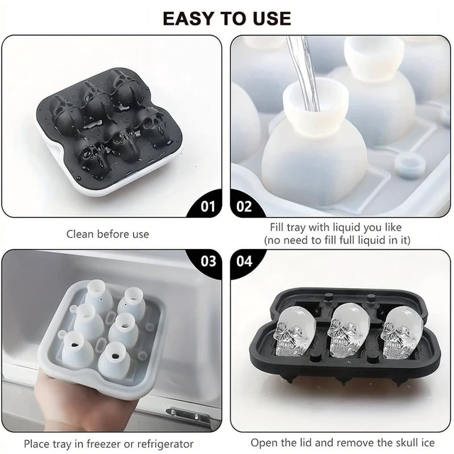 Alt view image 3 of 7 - Skull Ice Ball Mold Silicone 3D Flexible Ice Cube Trays BPA Free Ice Trays For Freezer Horror Skull Head Cocktail Ice Ball Maker
