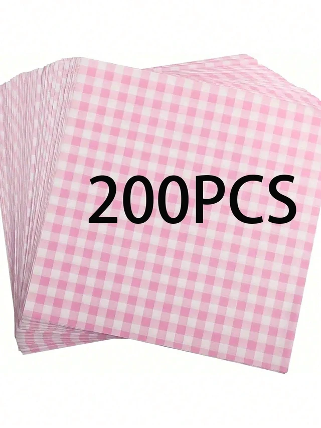 Main image of 100Pcs/200Pcs Sandwich, Burger, Grid-Patterned Deli Food Wrapping Wax Paper, Pink Food Basket Lining, Oil-Proof Paper, Burger Box Lining, Bento Cake Oil-Proof Paper, Sandwich Wrapping Paper