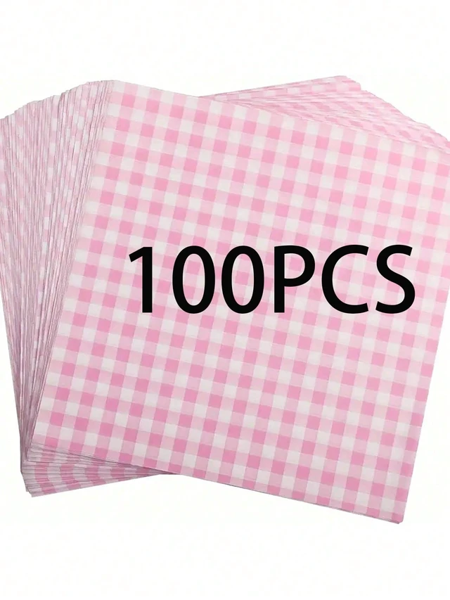 Alt view image 4 of 7 - 100Pcs/200Pcs Sandwich, Burger, Grid-Patterned Deli Food Wrapping Wax Paper, Pink Food Basket Lining, Oil-Proof Paper, Burger Box Lining, Bento Cake Oil-Proof Paper, Sandwich Wrapping Paper
