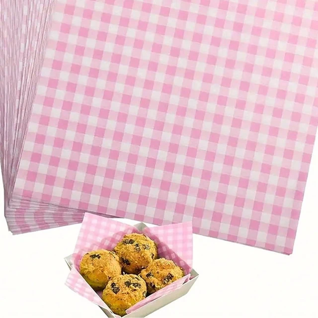 Alt view image 6 of 7 - 100Pcs/200Pcs Sandwich, Burger, Grid-Patterned Deli Food Wrapping Wax Paper, Pink Food Basket Lining, Oil-Proof Paper, Burger Box Lining, Bento Cake Oil-Proof Paper, Sandwich Wrapping Paper