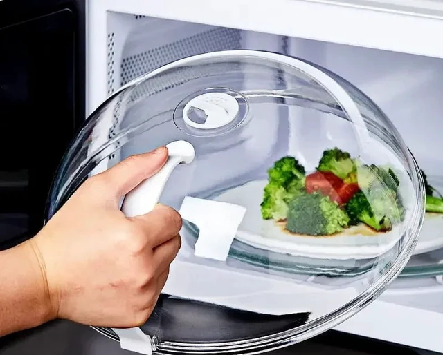 Alt view image 2 of 7 - Microwave Food Splash Guard High Temperature Resistant Food Heating Cover with Steam Vent and Handle Transparent Plate Cover