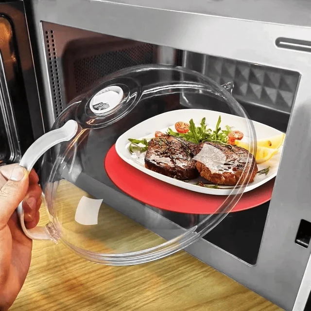 Alt view image 5 of 7 - Microwave Food Splash Guard High Temperature Resistant Food Heating Cover with Steam Vent and Handle Transparent Plate Cover