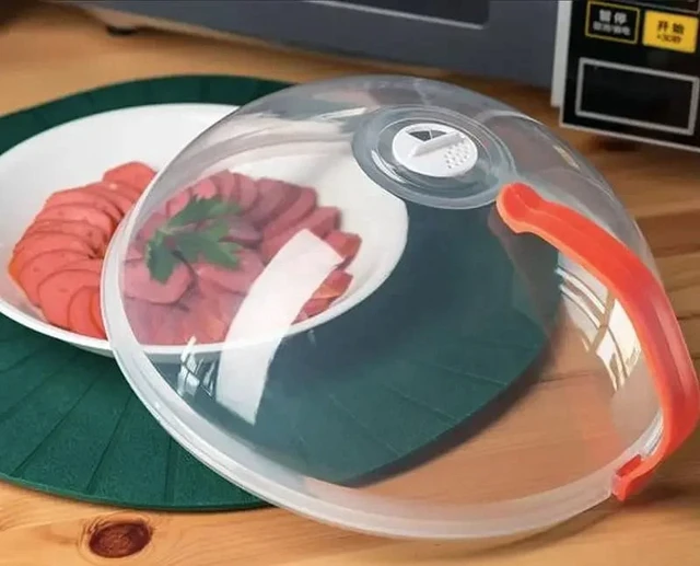 Alt view image 6 of 7 - Microwave Food Splash Guard High Temperature Resistant Food Heating Cover with Steam Vent and Handle Transparent Plate Cover