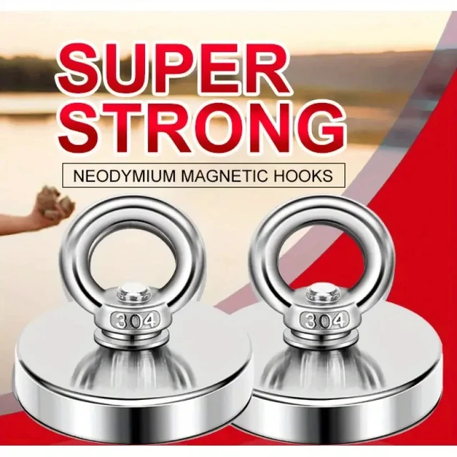 Alt view image 2 of 7 - Super Strong Magnets Set Neodymium N52 Hook with Countersunk Hole Eyebolt Magnetic Hooks Salvage Searcher Fishing Magnet Kit
