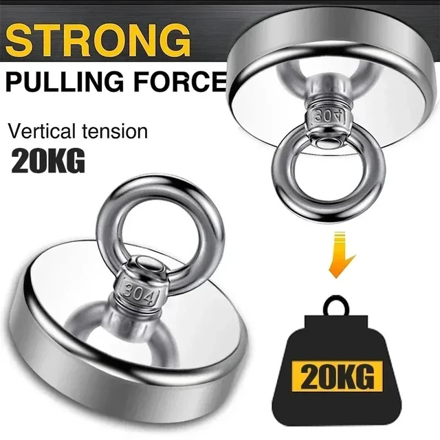 Alt view image 4 of 7 - Super Strong Magnets Set Neodymium N52 Hook with Countersunk Hole Eyebolt Magnetic Hooks Salvage Searcher Fishing Magnet Kit