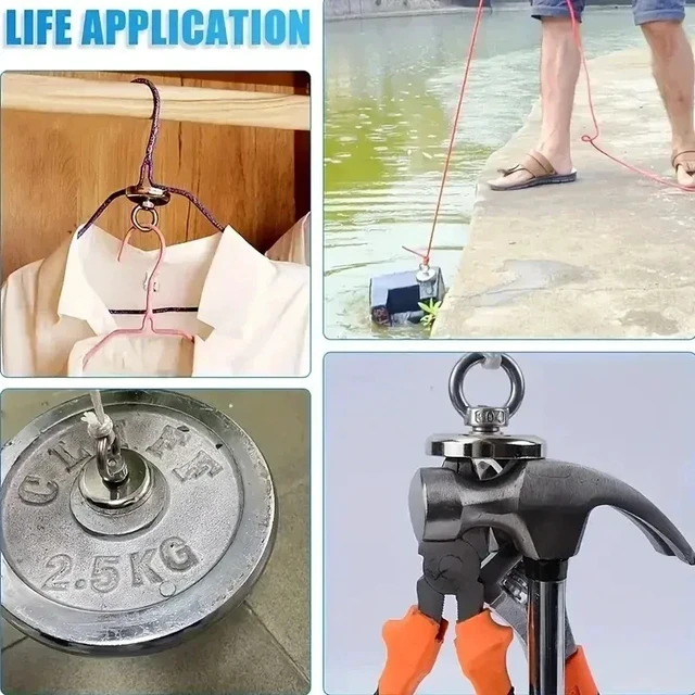Alt view image 3 of 7 - Super Strong Magnets Set Neodymium N52 Hook with Countersunk Hole Eyebolt Magnetic Hooks Salvage Searcher Fishing Magnet Kit