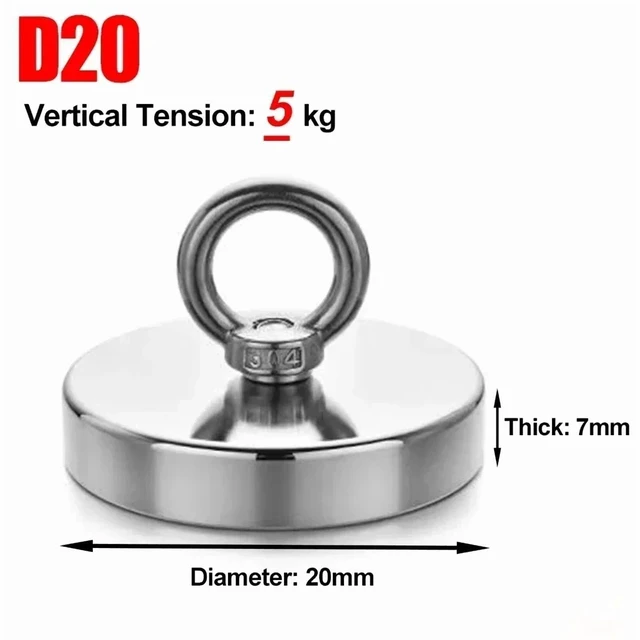 Main image of Super Strong Magnets Set Neodymium N52 Hook with Countersunk Hole Eyebolt Magnetic Hooks Salvage Searcher Fishing Magnet Kit