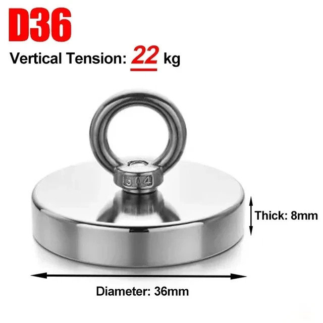 Alt view image 6 of 7 - Super Strong Magnets Set Neodymium N52 Hook with Countersunk Hole Eyebolt Magnetic Hooks Salvage Searcher Fishing Magnet Kit