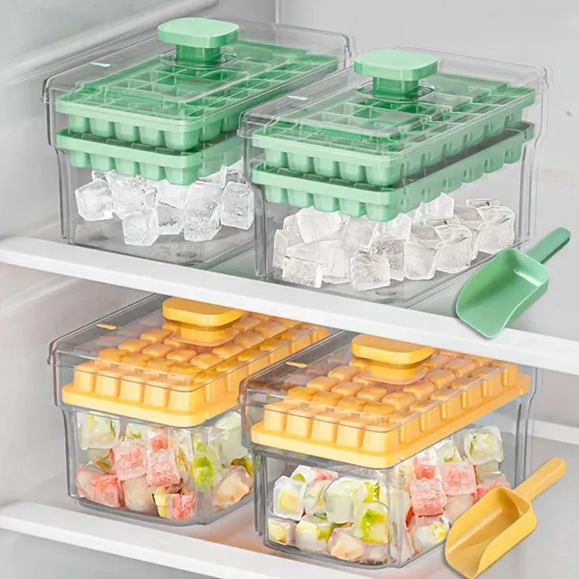 Alt view image 2 of 7 - Ice Trays for Freezer with Lid & Bin, Ice Cube Tray Making 68 pcs Ice Cubes, Easy Press to Release Ice