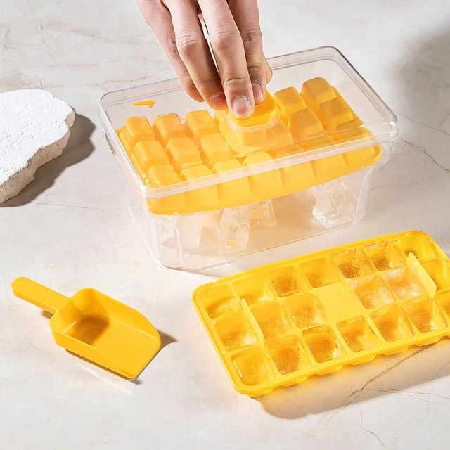 Alt view image 6 of 7 - Ice Trays for Freezer with Lid & Bin, Ice Cube Tray Making 68 pcs Ice Cubes, Easy Press to Release Ice