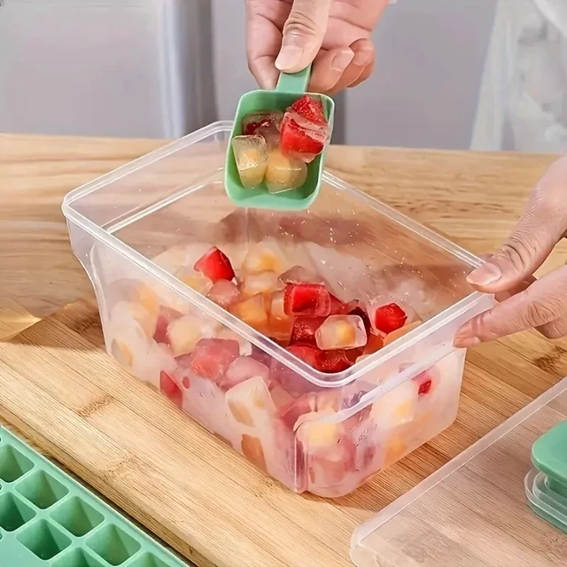 Alt view image 5 of 7 - Ice Trays for Freezer with Lid & Bin, Ice Cube Tray Making 68 pcs Ice Cubes, Easy Press to Release Ice