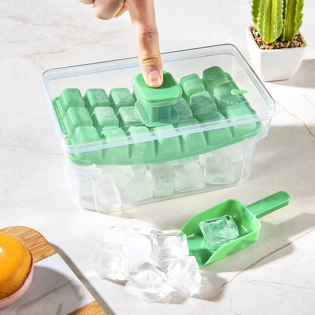 Alt view image 4 of 7 - Ice Trays for Freezer with Lid & Bin, Ice Cube Tray Making 68 pcs Ice Cubes, Easy Press to Release Ice
