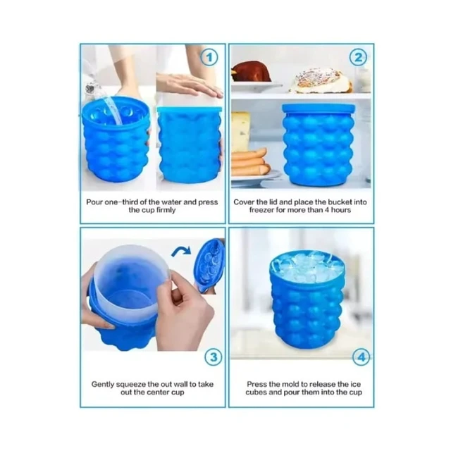 Alt view image 3 of 7 - Ice Cube Mold Ice Tray Large Silicone Ice Bucket (2-In-1) Ice Cube Maker Circular Portable (Dark Blue) Suitable for Summer