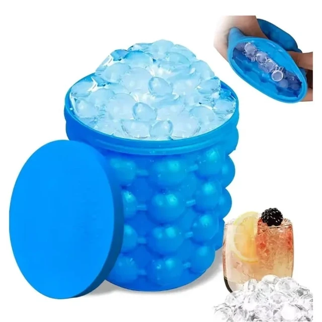 Alt view image 2 of 7 - Ice Cube Mold Ice Tray Large Silicone Ice Bucket (2-In-1) Ice Cube Maker Circular Portable (Dark Blue) Suitable for Summer