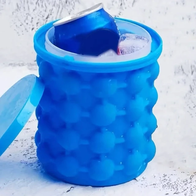 Alt view image 4 of 7 - Ice Cube Mold Ice Tray Large Silicone Ice Bucket (2-In-1) Ice Cube Maker Circular Portable (Dark Blue) Suitable for Summer