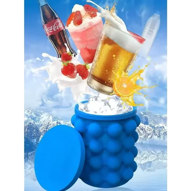 Alt view image 7 of 7 - Ice Cube Mold Ice Tray Large Silicone Ice Bucket (2-In-1) Ice Cube Maker Circular Portable (Dark Blue) Suitable for Summer