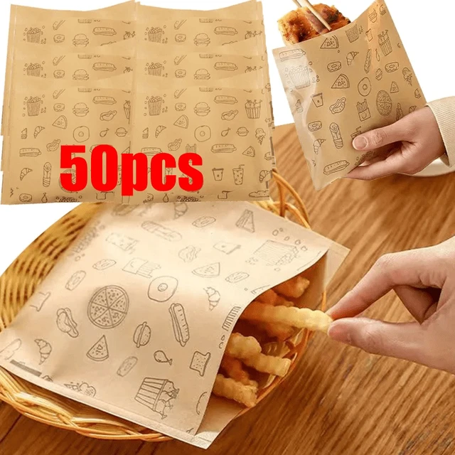 Alt view image 5 of 7 - 50/100pcs oil proof paper bag disposable packaging baking paper dessert sandwich burger packaging bag kitchen accessories