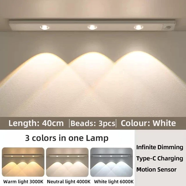 Main image of White/Black LED Cabinet Light USB Rechargeable Motion Sensor LED Light for Kitchen Wardrobe Cabinet Lighting 20CM/30CM/40CM/50CM