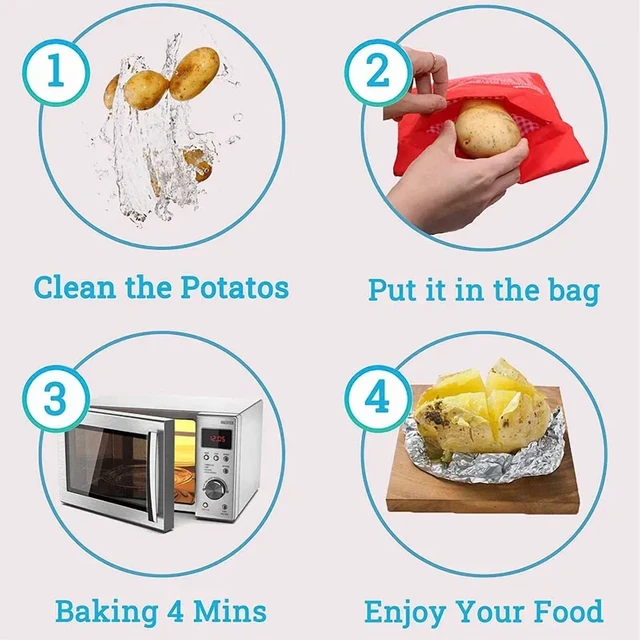 Alt view image 5 of 7 - Microwave Potato Bag Reusable Express Microwave Potato Cooker Bag Baked Potato Cooker Perfect Potatoes 4 Minutes Red Baked Pouch