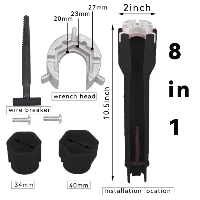 Alt view image 5 of 7 - 8 In 1 Flume Wrench Anti-slip Kitchen Sink Repair Tools Bathroom Faucet Assembly Key Plumbing Installation Wrench