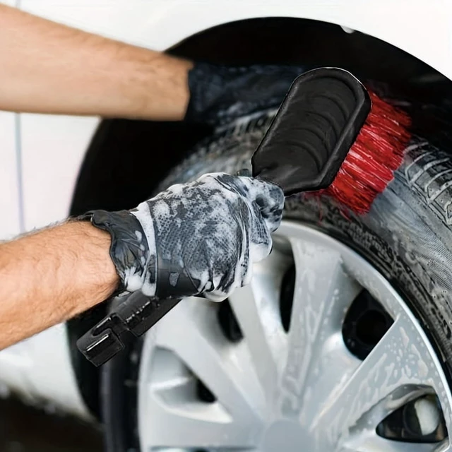 Alt view image 3 of 7 - 1Pc Soft Bristle Car Wash Brush - Long Handle Tire & Body Cleaning Tool With Red Head For Wheel Hubs