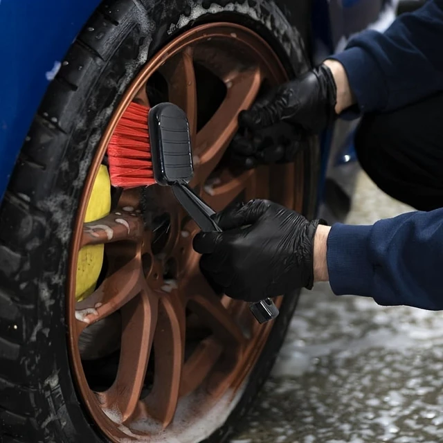 Alt view image 5 of 7 - 1Pc Soft Bristle Car Wash Brush - Long Handle Tire & Body Cleaning Tool With Red Head For Wheel Hubs