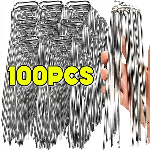 Alt view image 2 of 7 - U-type Garden Staples Heavy-duty Fence Tubing Stakes Sod Pins Galvanized Landscape Spike for Holding Lawns Barrier Ground Nail