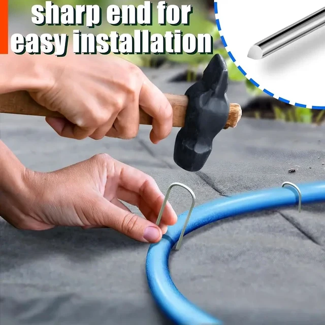 Alt view image 4 of 7 - U-type Garden Staples Heavy-duty Fence Tubing Stakes Sod Pins Galvanized Landscape Spike for Holding Lawns Barrier Ground Nail