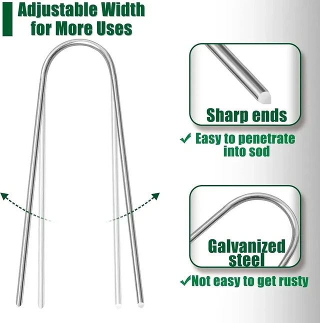Alt view image 3 of 7 - U-type Garden Staples Heavy-duty Fence Tubing Stakes Sod Pins Galvanized Landscape Spike for Holding Lawns Barrier Ground Nail