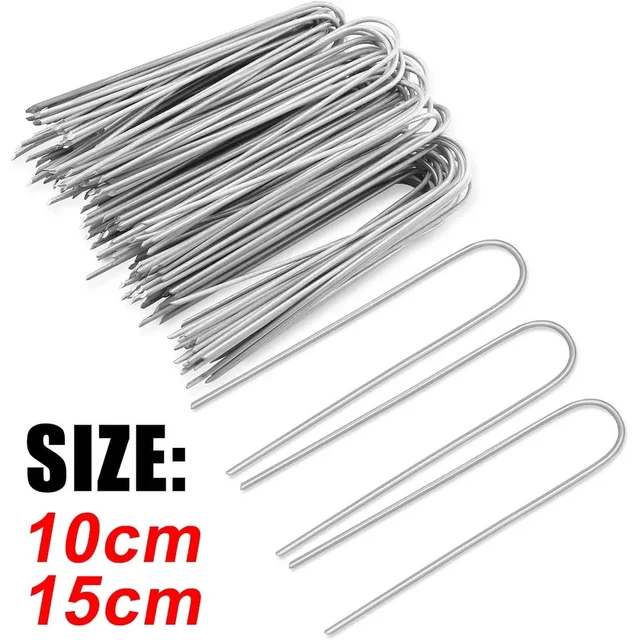 Alt view image 5 of 7 - U-type Garden Staples Heavy-duty Fence Tubing Stakes Sod Pins Galvanized Landscape Spike for Holding Lawns Barrier Ground Nail