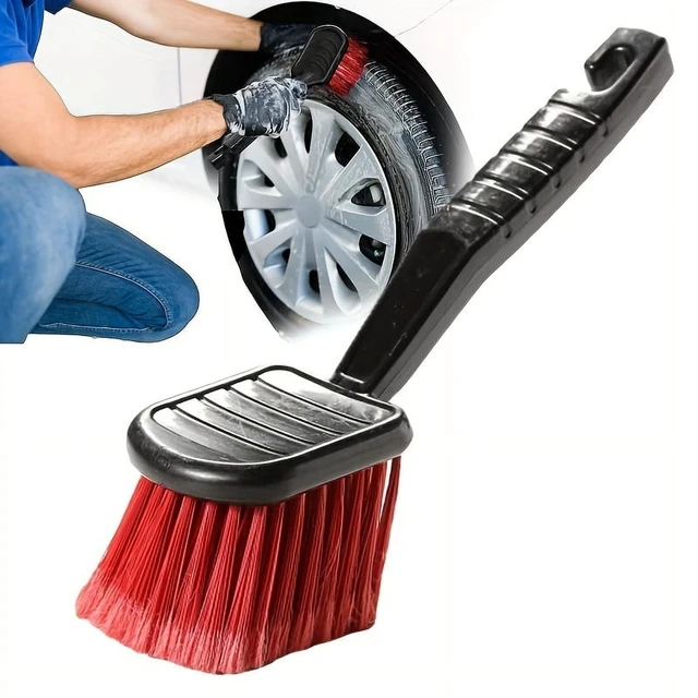 Alt view image 7 of 7 - 1Pc Soft Bristle Car Wash Brush - Long Handle Tire & Body Cleaning Tool With Red Head For Wheel Hubs
