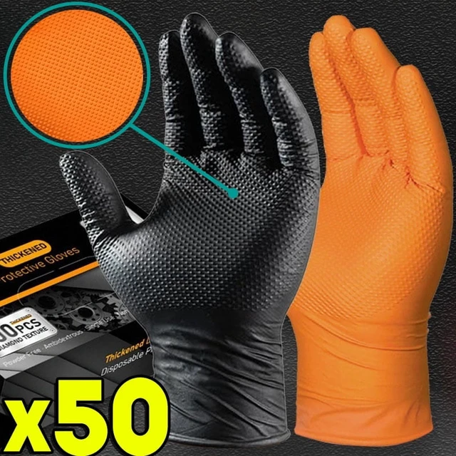 Alt view image 5 of 7 - Heavy Duty Nitrile Gloves 8Mil Extra Thick Mechanic Home Garden Disposable Glove with Textured Grip Antislip Safety Work Gloves