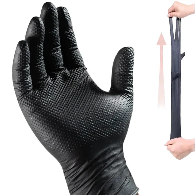 Alt view image 6 of 7 - Heavy Duty Nitrile Gloves 8Mil Extra Thick Mechanic Home Garden Disposable Glove with Textured Grip Antislip Safety Work Gloves