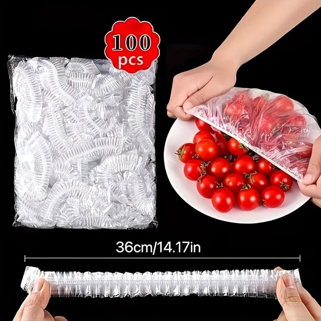 Alt view image 5 of 7 - Large size 100 pieces of color food grade cling film cover disposable refrigerator, fruit and food dust cover