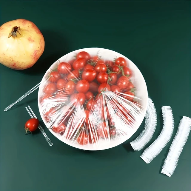 Alt view image 7 of 7 - Large size 100 pieces of color food grade cling film cover disposable refrigerator, fruit and food dust cover