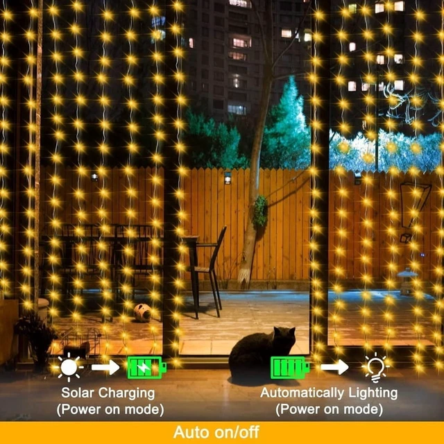 Alt view image 3 of 7 - Solar Curtain Light Outdoor Waterproof Solar Fairy Garland String Lights Garden Yard Pavilion Wedding Party Holiday Decor Lights