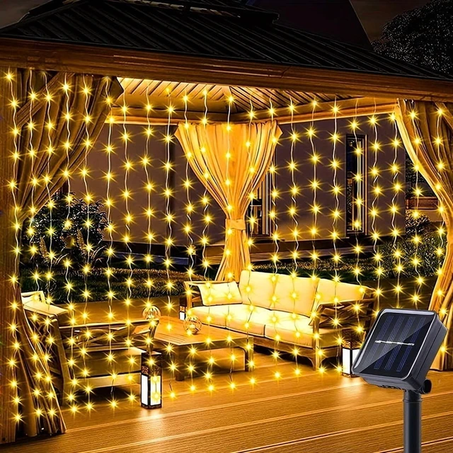 Alt view image 5 of 7 - Solar Curtain Light Outdoor Waterproof Solar Fairy Garland String Lights Garden Yard Pavilion Wedding Party Holiday Decor Lights