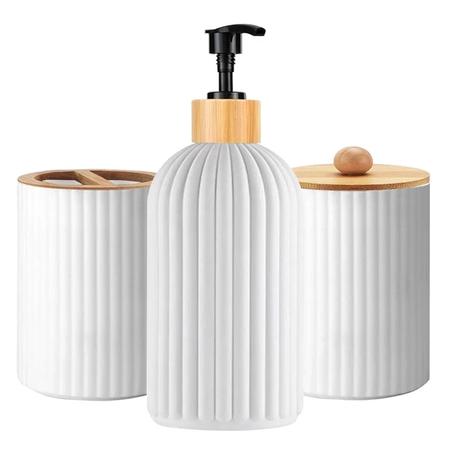 Alt view image 2 of 7 - Bathroom Countertop Container Hand Soap Dispenser Cotton Ball Storage Box Toothbrush Holder Home Decoration Organizer