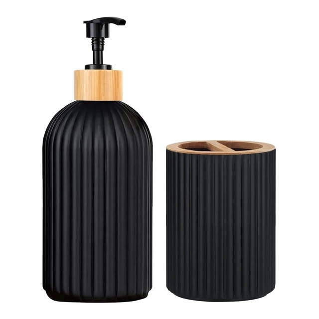 Alt view image 3 of 7 - Bathroom Countertop Container Hand Soap Dispenser Cotton Ball Storage Box Toothbrush Holder Home Decoration Organizer