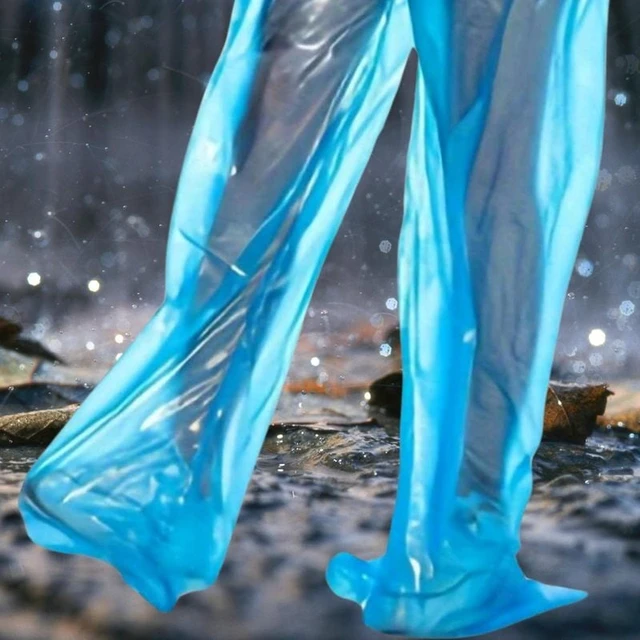 Alt view image 3 of 7 - 1-20pcs Disposable Raincoat Pants Portable Splash Proof Split Raincoat Outdoor Travel Drifting Cycling Feet-wrapped Rain Pants