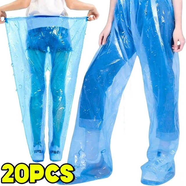 Alt view image 6 of 7 - 1-20pcs Disposable Raincoat Pants Portable Splash Proof Split Raincoat Outdoor Travel Drifting Cycling Feet-wrapped Rain Pants
