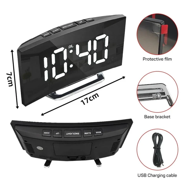 Alt view image 2 of 7 - Electronic Alarm Clock Noiseless Design Digital LED Large Display Mirror Electronic Clock Digital Alarm Clock LED Mirror Clocks