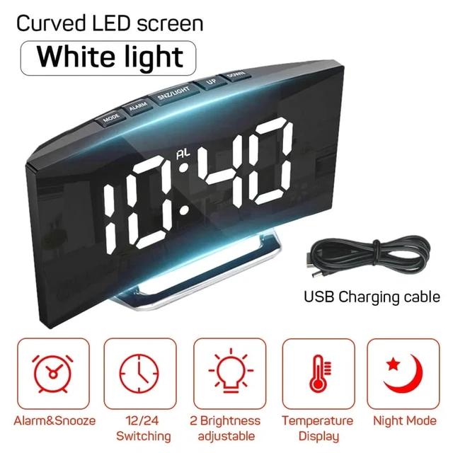 Alt view image 3 of 7 - Electronic Alarm Clock Noiseless Design Digital LED Large Display Mirror Electronic Clock Digital Alarm Clock LED Mirror Clocks